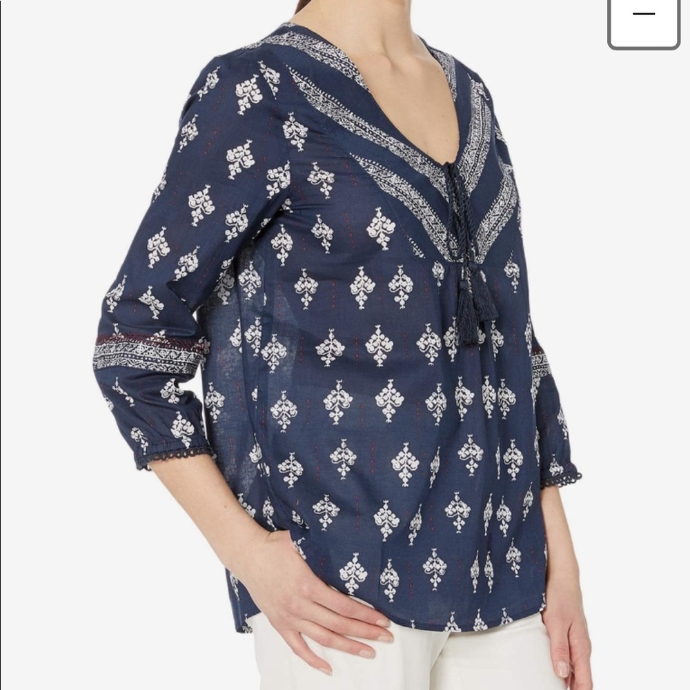 Tribal Brand Cotton 3/4 Sleeve Blouse with Tassel Ties Women’s Size XXL